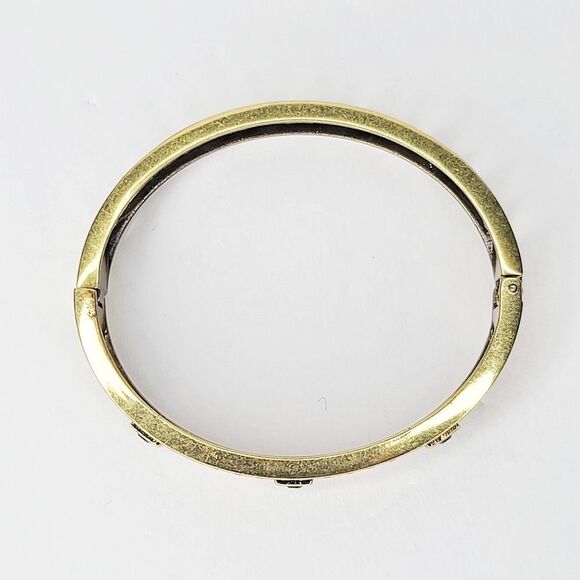 Heidi Daus | Vintage Art Deco 90's Crystal Bronzetone Hinged Bangle Bracelet - Picture 4 of 8